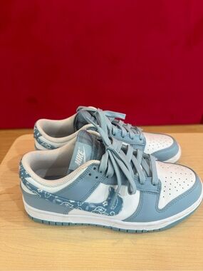 Nike Dunk Low Light Blue & White with Paisley Swoosh